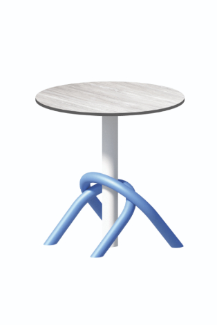 Modernist designer table with bent frame in bow shape